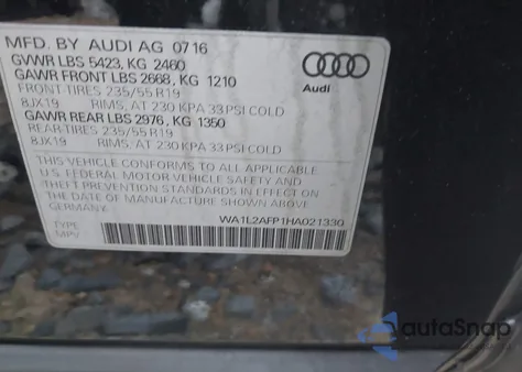 2017 Audi Q5 2.0T Premium z USA, uszkodzony, nr VIN WA1L2AFP1HA021330